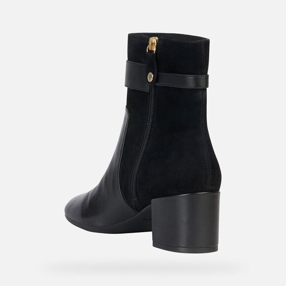 Geox Eleana Woman Black Leather Ankle Boot Size 8 - Picture 2 of 10